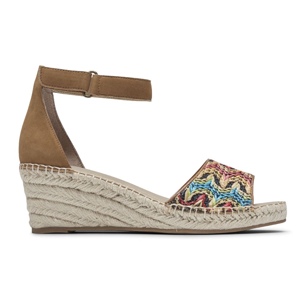 Rockport Women's Marah Woven Ankle Strap Wedges Sandals - Multicolor - USA (0145OHEMW)